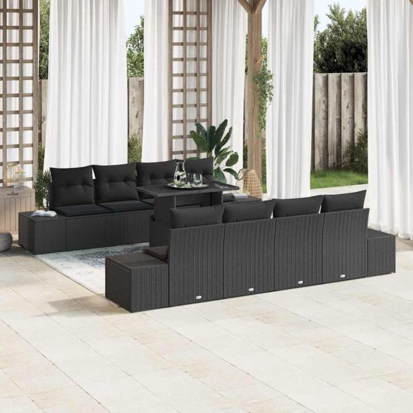 ARDEBO.de - 9-teiliges Garten-Sofaset mit Kissen Schwarz Poly-Rattan