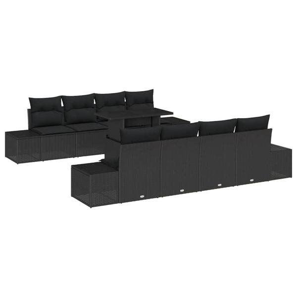 9-teiliges Garten-Sofaset mit Kissen Schwarz Poly-Rattan