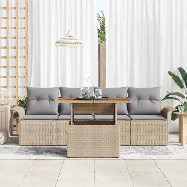 Gartensofa-set 5 stk. Beige und Hellgrau Poly-Rattan