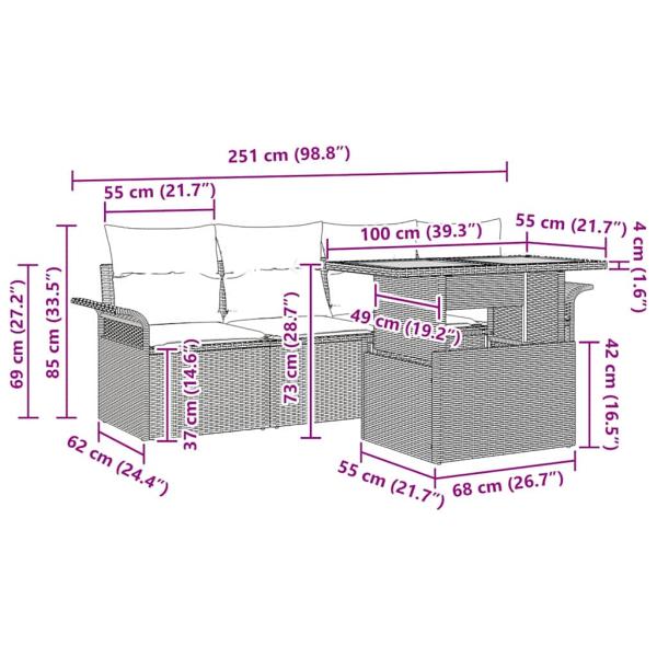 5-teiliges Garten Sofaset mit Kissen Schwarz Poly Rattan Akazie