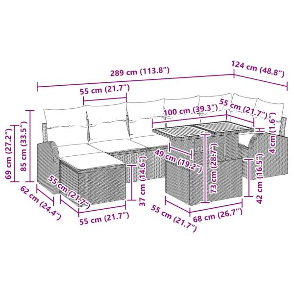 8-teiliges Garten-Esszimmer-Set mit Kissen Beige Poly Rattan Akazie