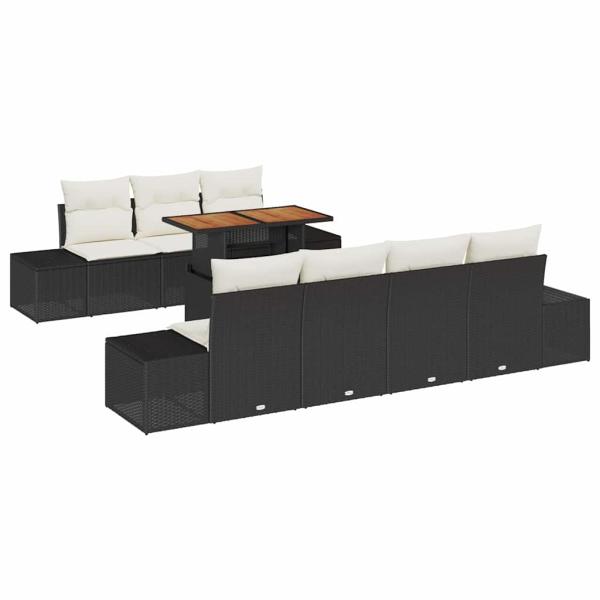 8-teilige Garten-Essgruppe mit Kissen Schwarz Poly Rattan Akazie