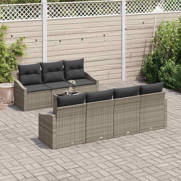 8-teiliges Garten-Essgruppe mit Kissen Grau Poly Rattan