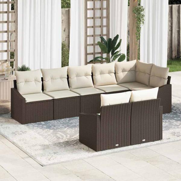 ARDEBO.de - 8-teiliges Garten-Essensemble mit Kissen Braun Poly Rattan