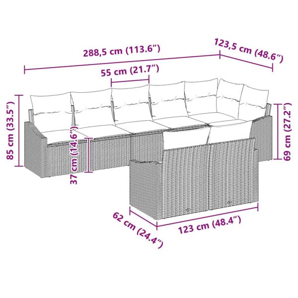8-teiliges Garten-Essensemble mit Kissen Braun Poly Rattan