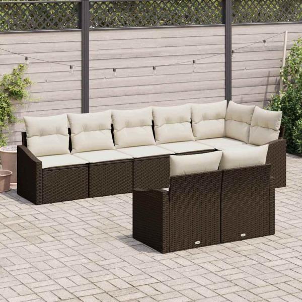 8-teiliges Garten-Essensemble mit Kissen Braun Poly Rattan
