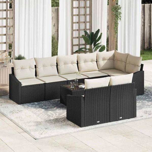 ARDEBO.de - 8-teiliges Garten-Ess-Set mit Kissen in Braun aus Poly-Rattan