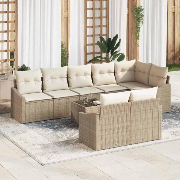 ARDEBO.de - 9-teiliges Garten-Esszimmer-Set mit Kissen Braun Poly-Rattan