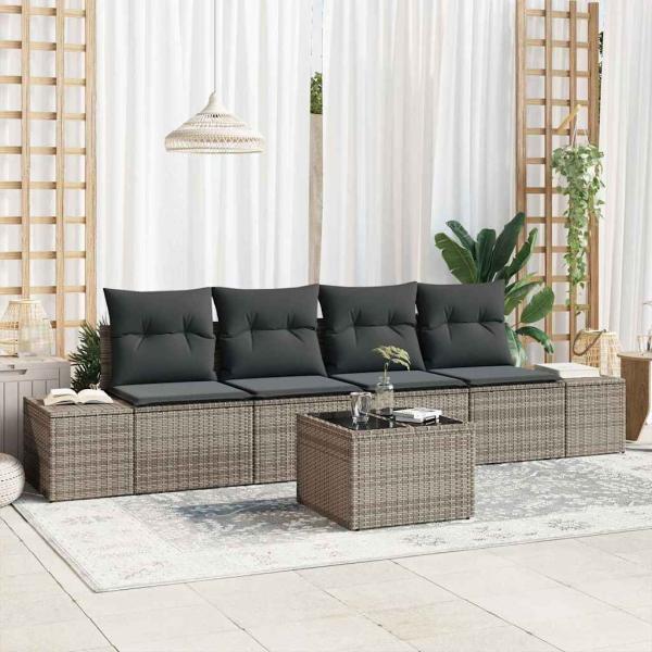 ARDEBO.de - 5-teiliges Garten Sofa Set mit Kissen Grau Poly-Rattan