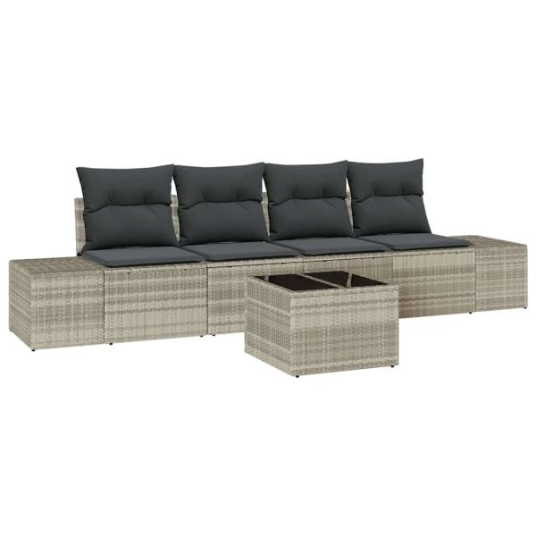 5-teiliges Garten Sofa Set mit Kissen Hellgrau Poly-Rattan