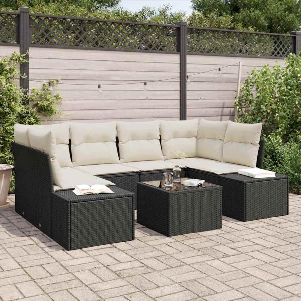 ARDEBO.de - 7-teiliges Garten-Sofa-Set mit Kissen Schwarz Poly-Rattan
