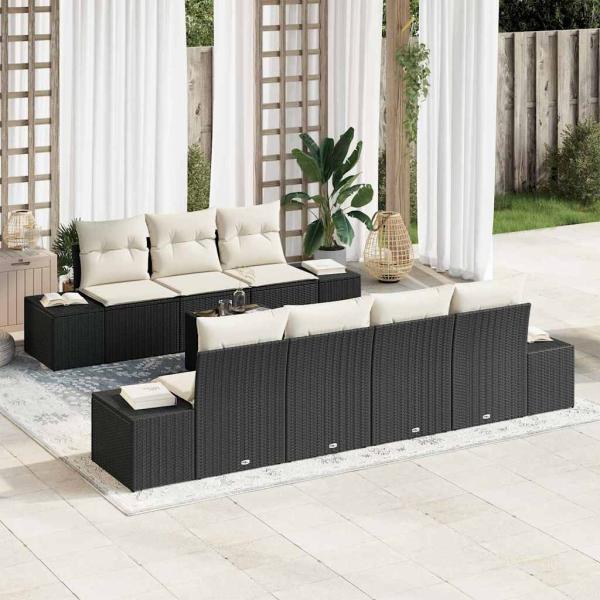 ARDEBO.de - 8-teiliges Garten-Sofa-Set mit Kissen Schwarz Poly Rattan