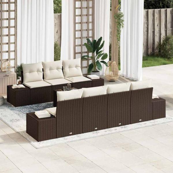 ARDEBO.de - 8-teiliges Garten Sofa Set mit Kissen Braun Poly Rattan