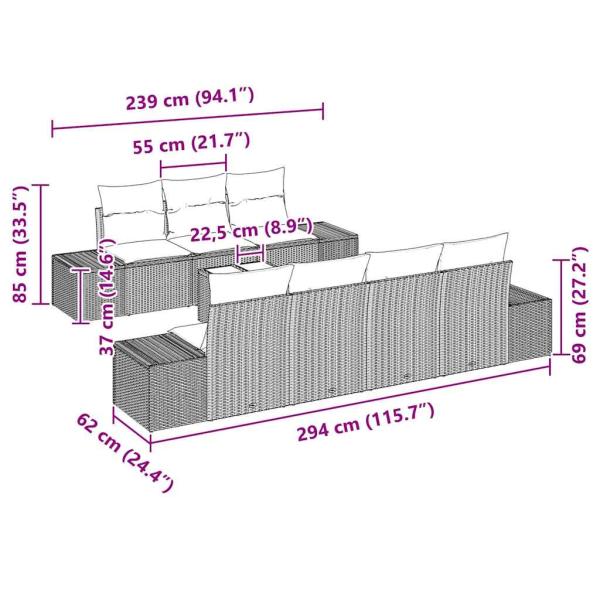8-teiliges Garten Sofa Set mit Kissen Braun Poly Rattan