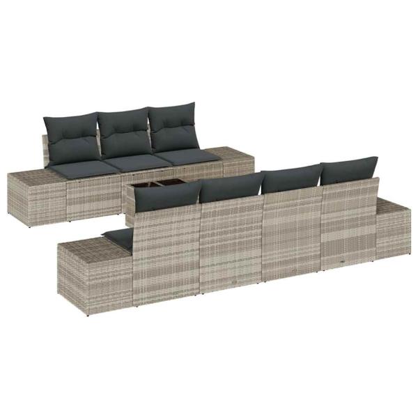 8-teiliges Garten Sofa Set mit Kissen Hellgrau Poly Rattan