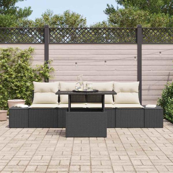 5-teiliges Garten-Sofa-Set mit Kissen Schwarz Poly-Rattan