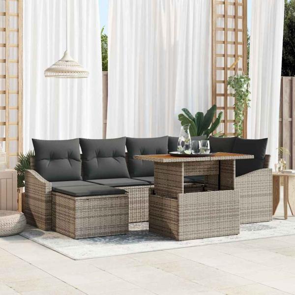 ARDEBO.de - 7-teiliges Garten-Sofa-Set mit Kissen Grau Poly-Rattan