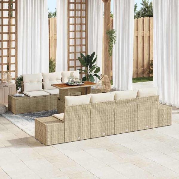 ARDEBO.de - 8-teiliges Garten Sofaset mit Kissen Beige Poly Rattan