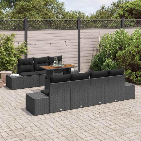 8-teiliges Garten-Sofa-Set mit Kissen Schwarz Poly-Rattan