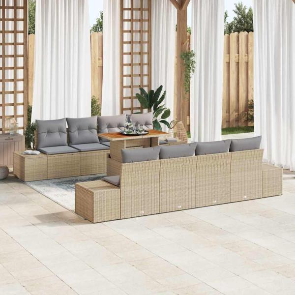 ARDEBO.de - 7-teiliges Garten Sofa Set mit Kissen Beige Poly Rattan