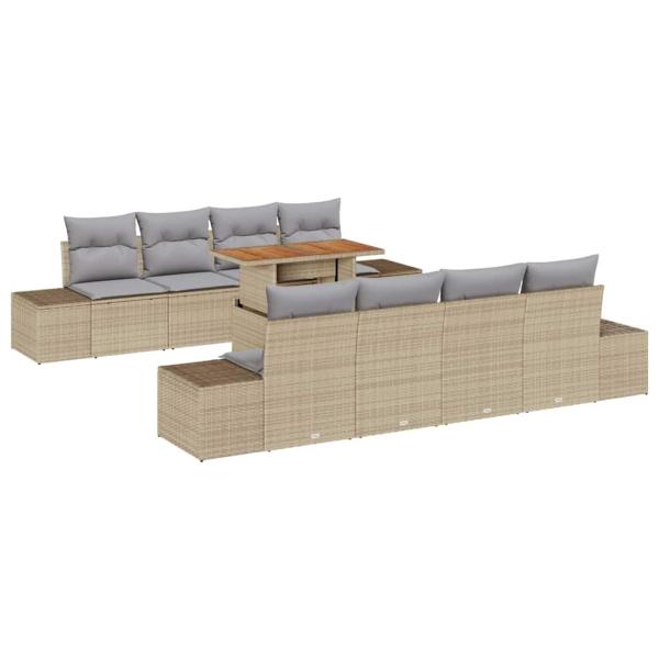 7-teiliges Garten Sofa Set mit Kissen Beige Poly Rattan