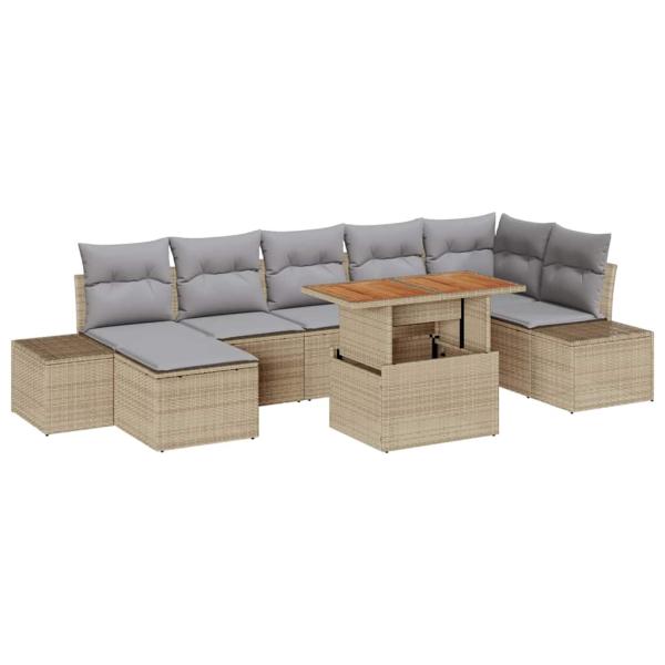 8-teiliges Garten-Sofa-Set mit Kissen Beige Poly Rattan