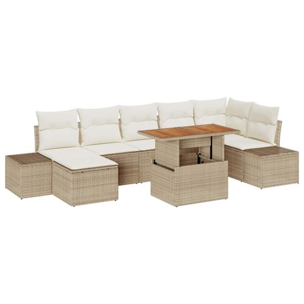 8-teiliges Garten Sofa Set mit Kissen Beige Poly Rattan