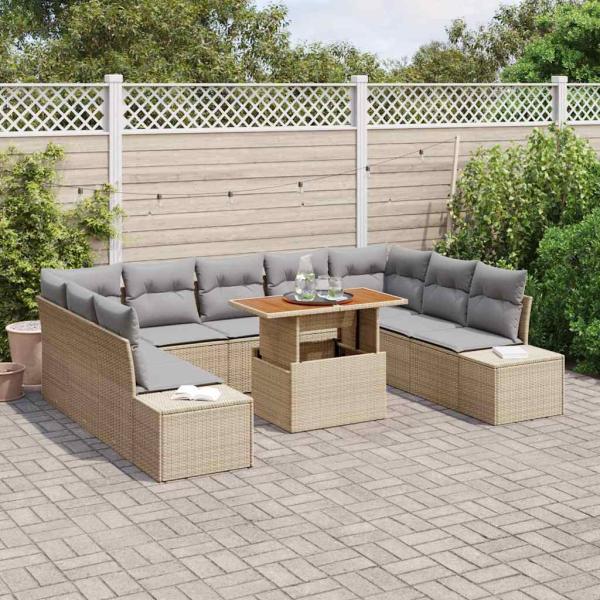ARDEBO.de - 10-teiliges Garten Sofa Set mit Kissen Beige Poly Rattan