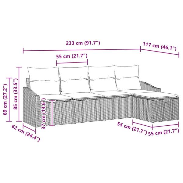 5-teiliges Garten-Sofa-Set mit Kissen Hellgraues Poly-Rattan