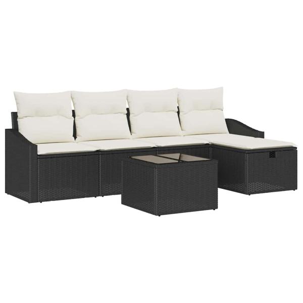 6-teiliges Garten Sofa Set mit Kissen Schwarz Poly Rattan