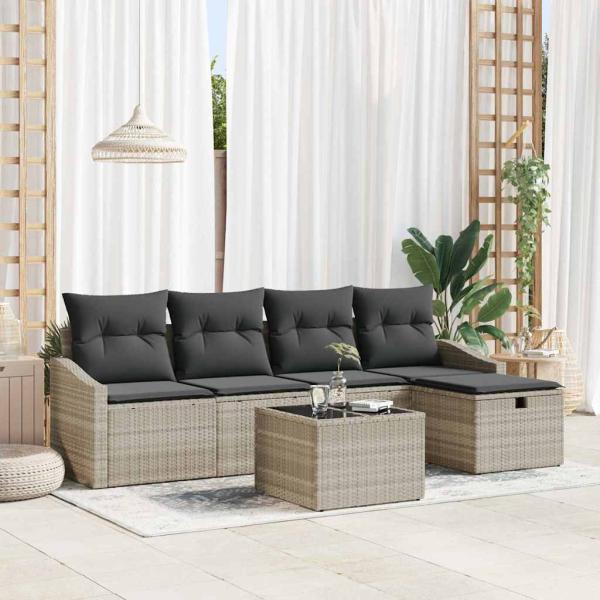 ARDEBO.de - 6-teiliges Garten Sofa Set mit Kissen in Hellgrau aus Poly Rattan