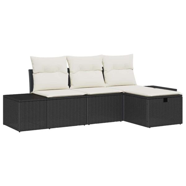 4-teiliges Garten Sofa Set mit Kissen Schwarz Poly Rattan