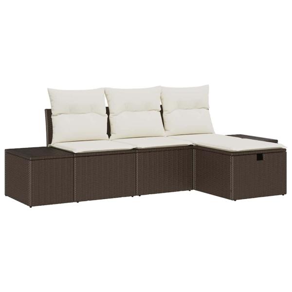 4-teiliges Garten Sofa Set mit Kissen in Braun Poly Rattan