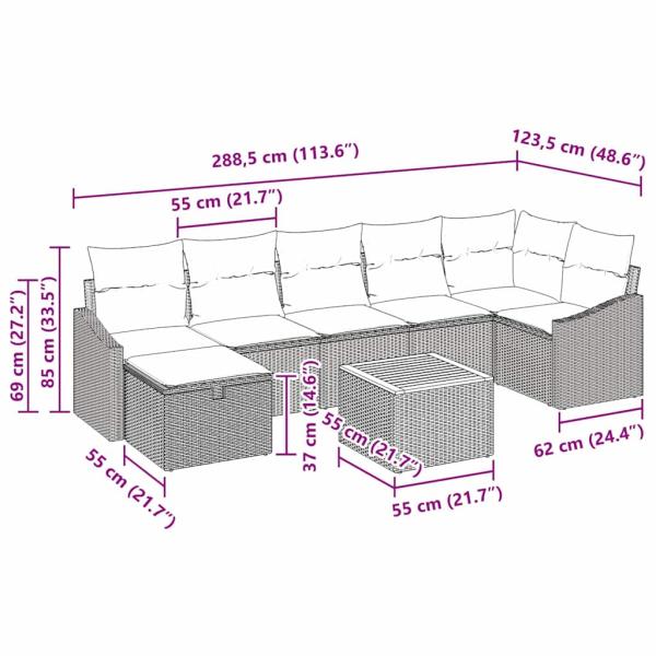 ARDEBO.de - 8-teiliges Gartensofa Set mit Kissen Beige Poly Rattan