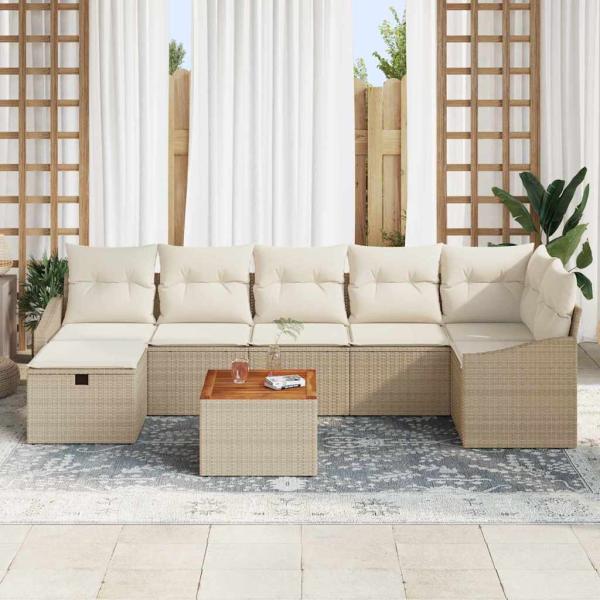 8-teiliges Garten Sofa Set mit Kissen Beige Poly Rattan