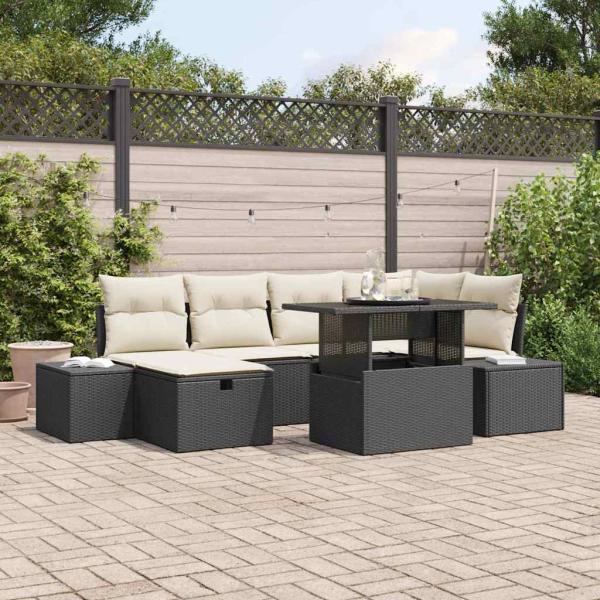 ARDEBO.de - 7-teiliges Garten Sofa Set mit Kissen Schwarz Poly Rattan