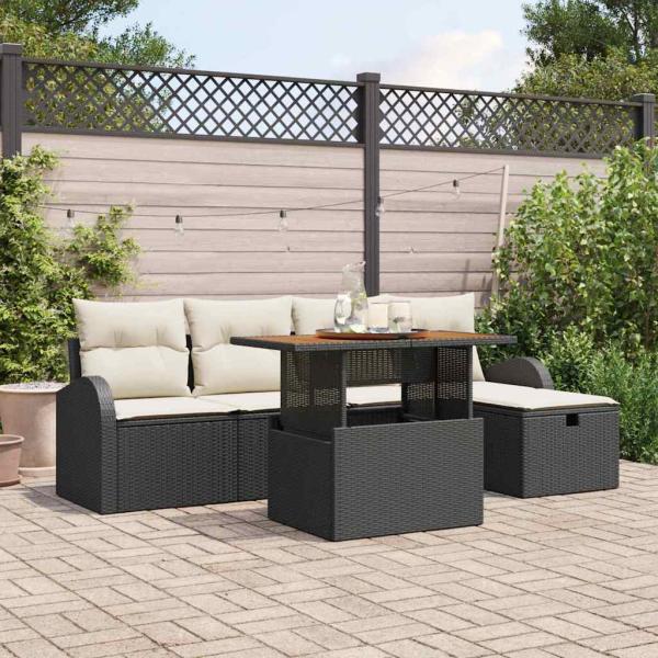 ARDEBO.de - 6-teiliges Garten Sofa Set mit Kissen Schwarz Poly-Rattan