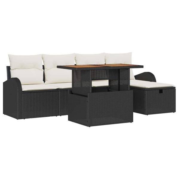 6-teiliges Garten Sofa Set mit Kissen Schwarz Poly-Rattan