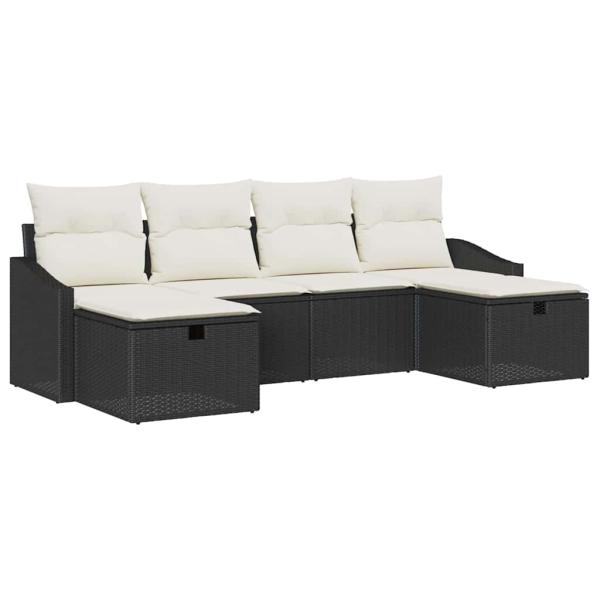 6-teiliges Garten-Sofa-Set mit Kissen Schwarz Poly-Rattan