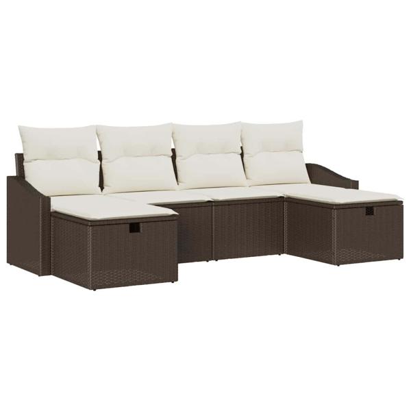6-teiliges Garten Sofa Set mit Kissen ? Braunes Poly-Rattan