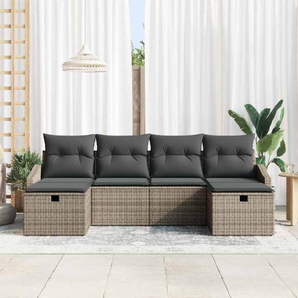ARDEBO.de - 6-teiliges Garten-Sofa-Set mit Kissen in Grau aus Poly-Rattan