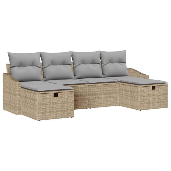 6-teiliges Garten Sofa Set mit Kissen Beige Poly Rattan