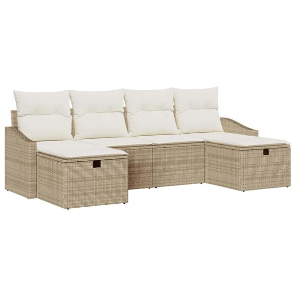 6-teiliges Garten-Sofa-Set mit Kissen Beige Poly Rattan