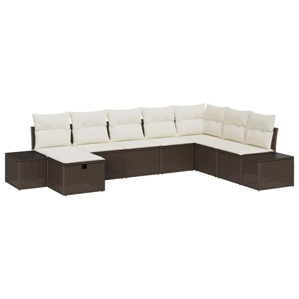 8-teiliges Garten-Sofa-Set mit Kissen, braunes Poly-Rattan
