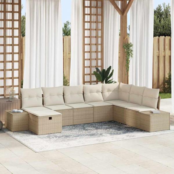 ARDEBO.de - 8-teiliges Garten-Sofa-Set mit Kissen Beige Poly Rattan