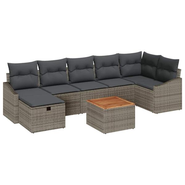 8-teiliges Garten-Sofa-Set mit Kissen Grau Poly Rattan