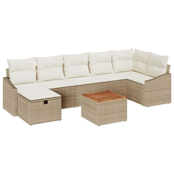 8-teiliges Garten-Sofa-Set mit Kissen Beige Poly Rattan