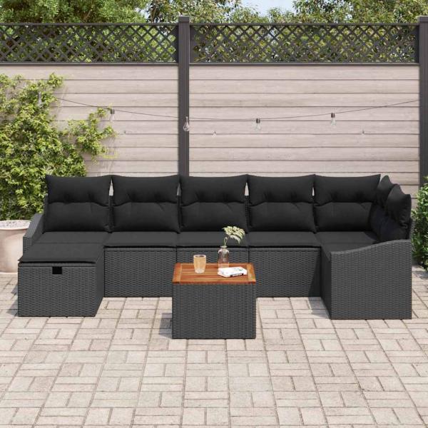 Gartensofa-set 8 stk. Schwarz Poly Rattan