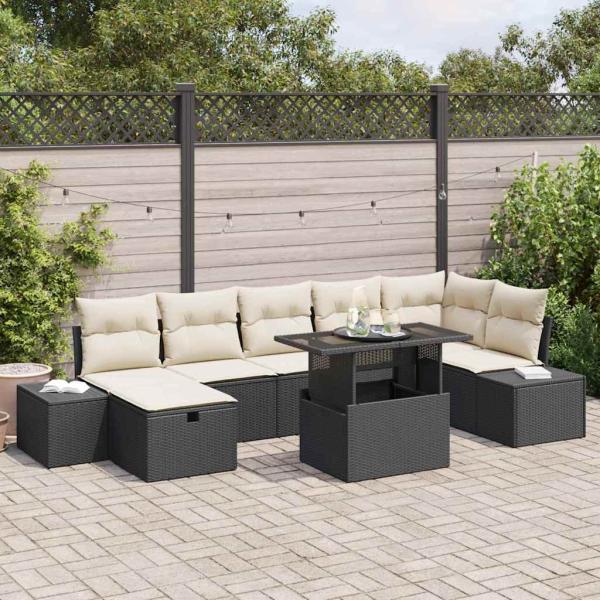ARDEBO.de - 8-teiliges Garten Sofa Set mit Kissen Schwarz Poly Rattan