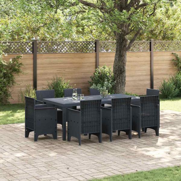ARDEBO.de - 9-teiliges Garten-Essset mit Kissen Anthrazit Poly Rattan